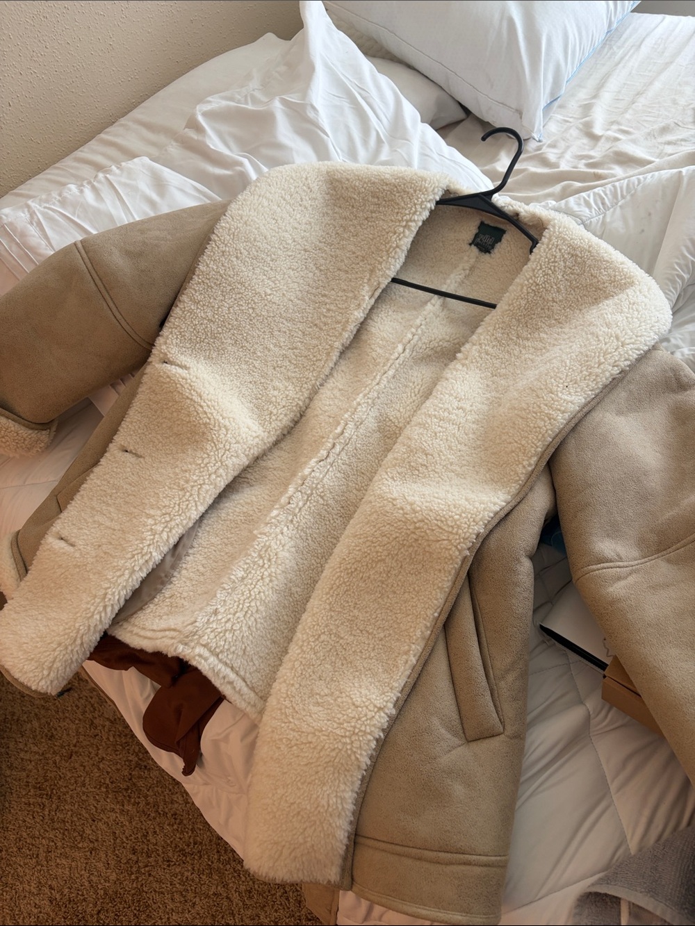 wild fable Tan Faux Shearling Jacket with Cream Sherpa Lining